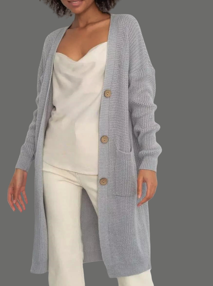 Loose-Fit Long-Sleeve Knit Cardigan