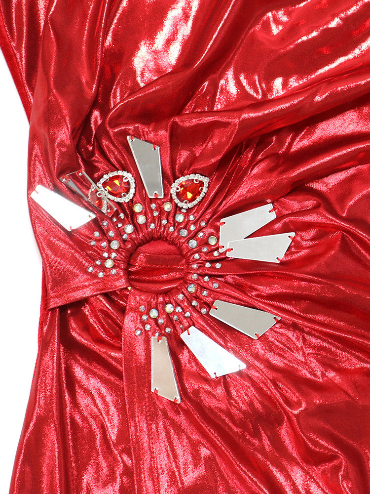 Metallic Split Party Dress Red / XL