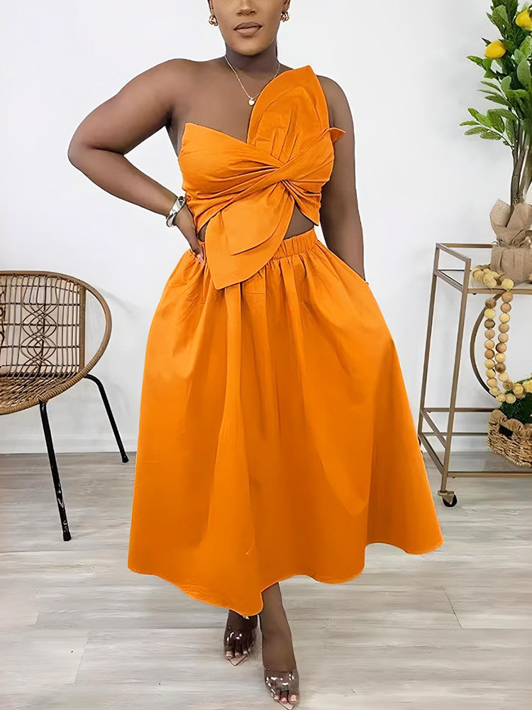 Knot Cutout Midi Dress Orange / S