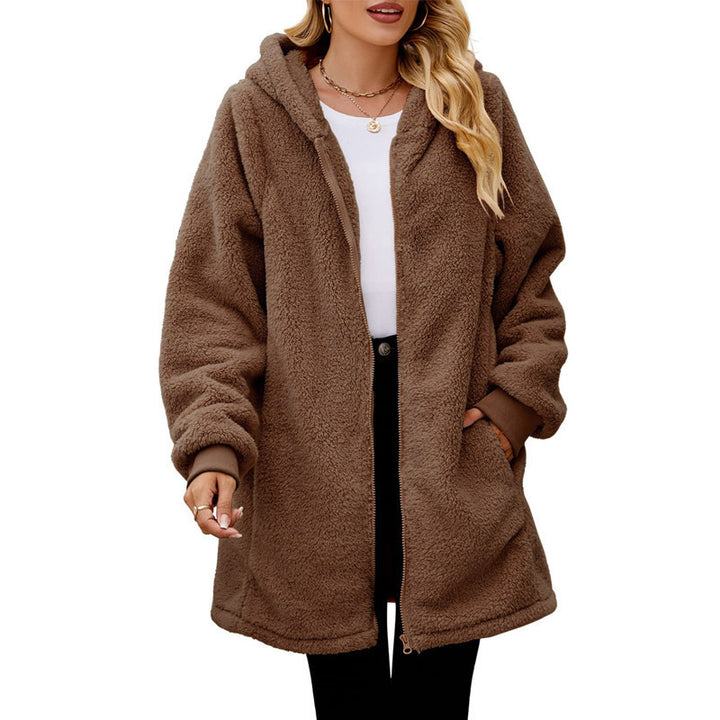 Loose-fit Fleece-Lined Long-Sleeve Hooded Zip-Up Cardigan Jacket