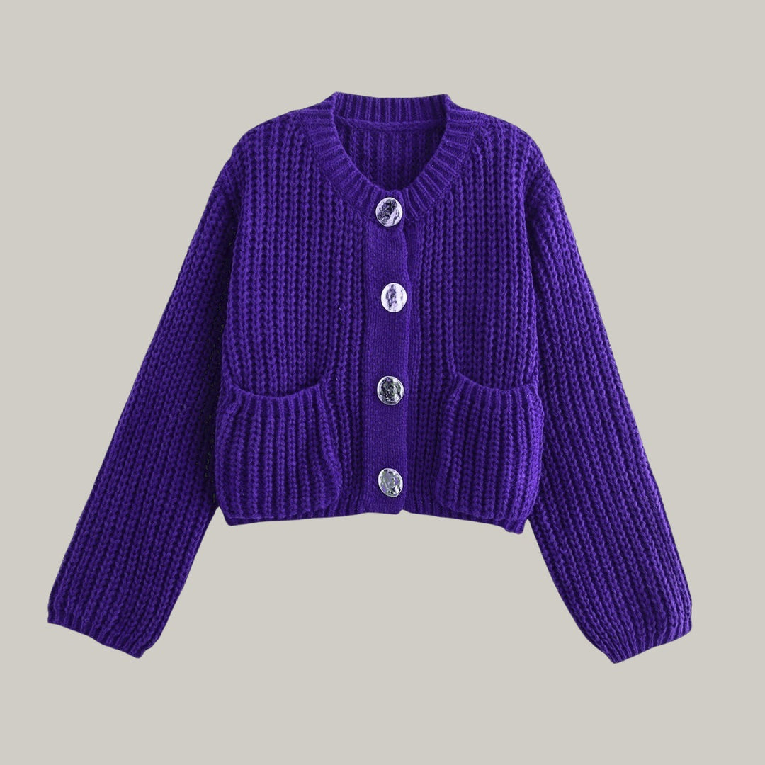 Button-Front Knit Cardigan with Long Sleeves