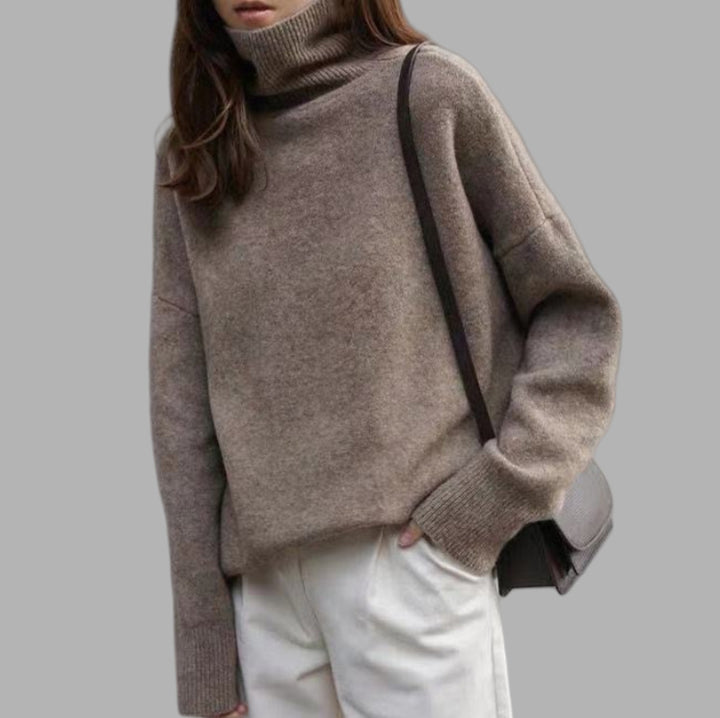 High-Neck Sweater Oversized Solid-Color Knit Cardigan