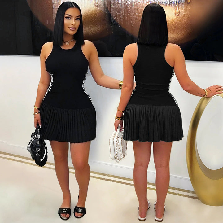 Sleeveless Crew Neck Pleated Skirt