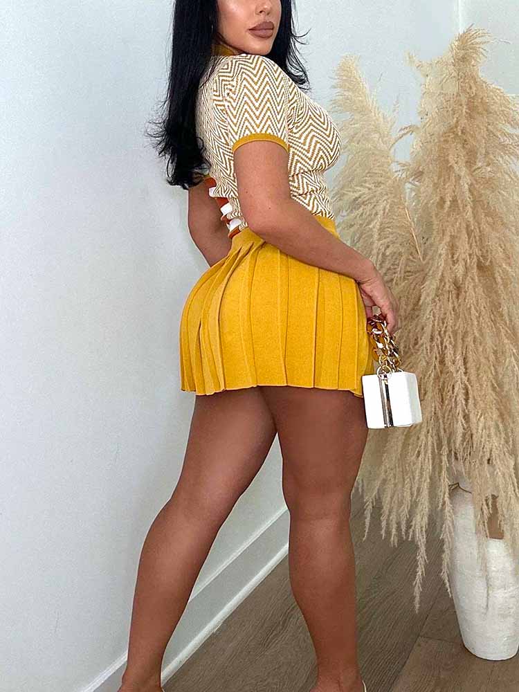 Knit Top & Pleated Skirt Set Yellow / M
