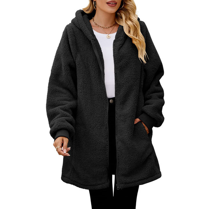 Loose-fit Fleece-Lined Long-Sleeve Hooded Zip-Up Cardigan Jacket