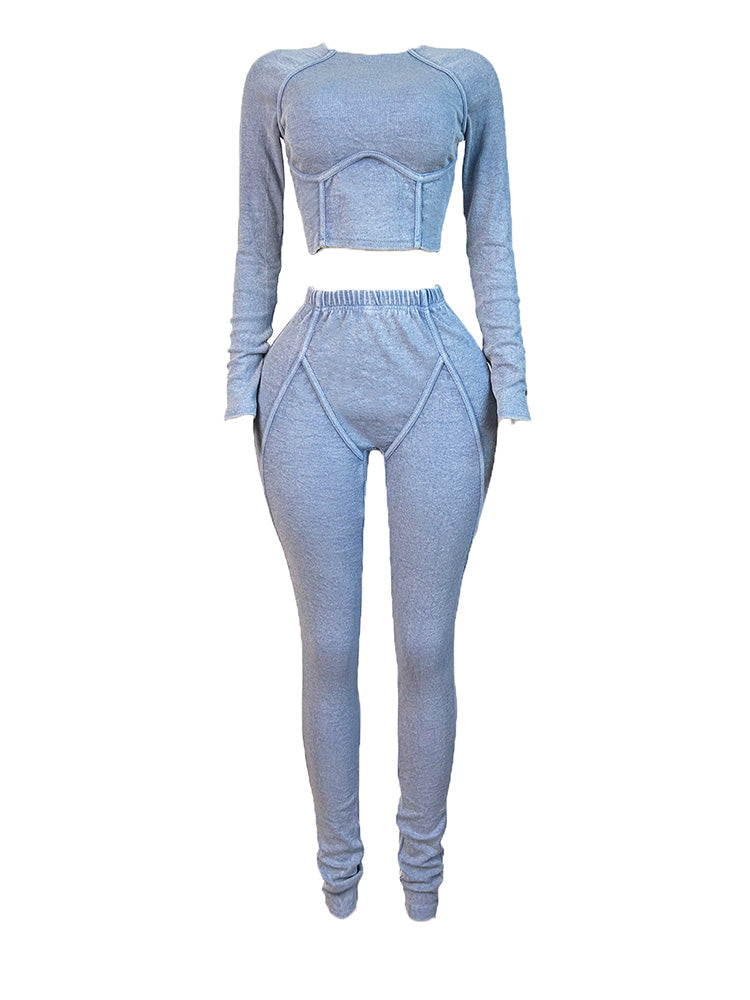 Ribbed Crop Top & Leggings Set Tan / L