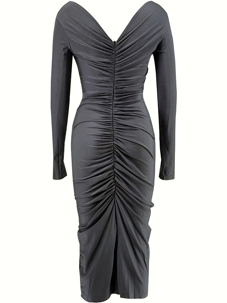 Ruched Rose Drape Dress *Black / L