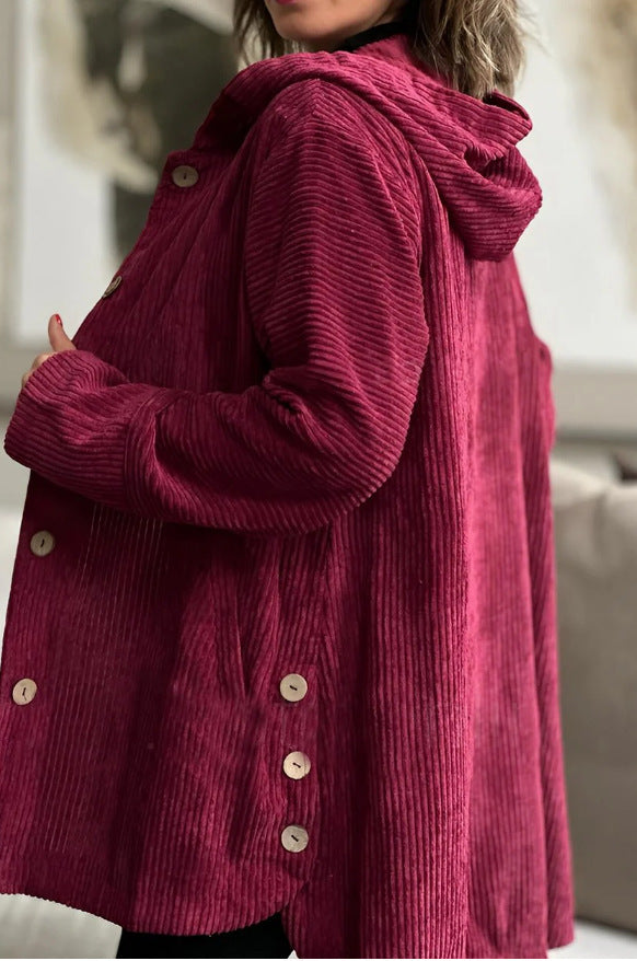 Hooded Oversized Corduroy Casual Jacket