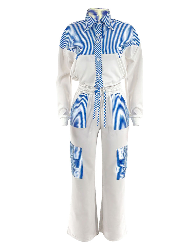 Color Block Striped Set White / S
