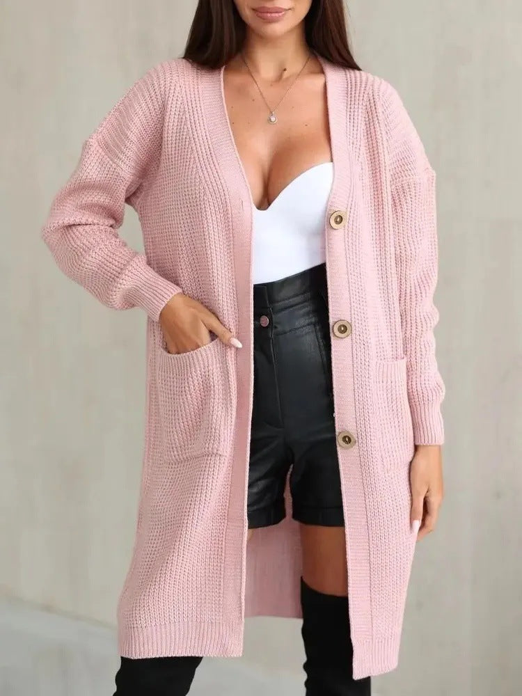 Long-Sleeved Knit Cardigan Jacket