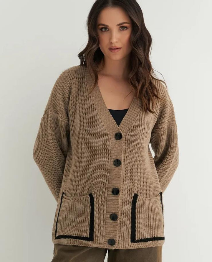 Loose-Fit Oversized V-Neck Sweater Jacket