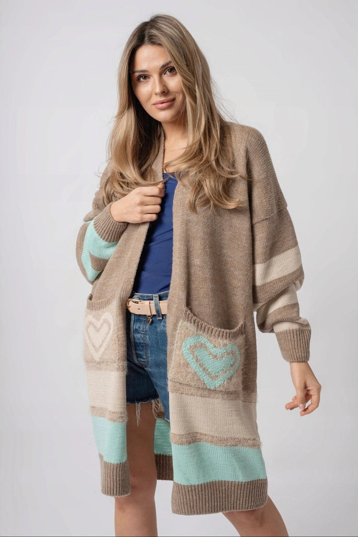Knitted Cardigan Coat Sweater with Mink-Like Fur