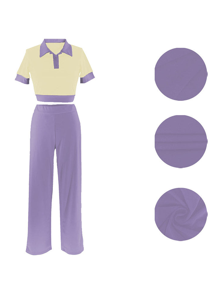 Contrast Crop Top & Pants Set Purple / M