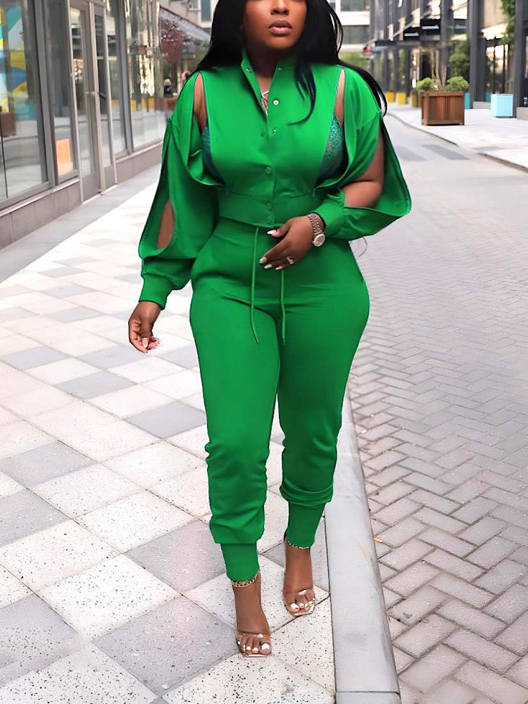 Zipper Crop Jacket Jogger Set Green / S