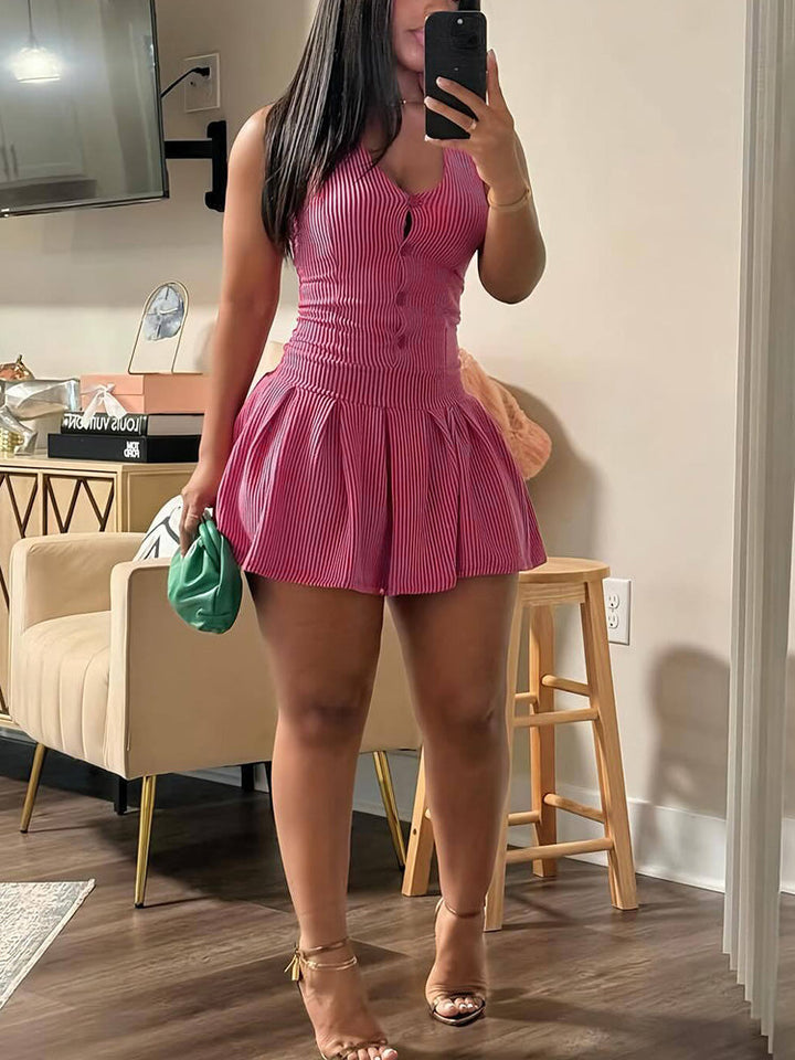 Button Halter Backless Skort Pink / L