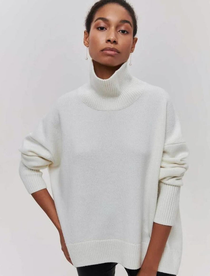 High-Neck Sweater Oversized Solid-Color Knit Cardigan