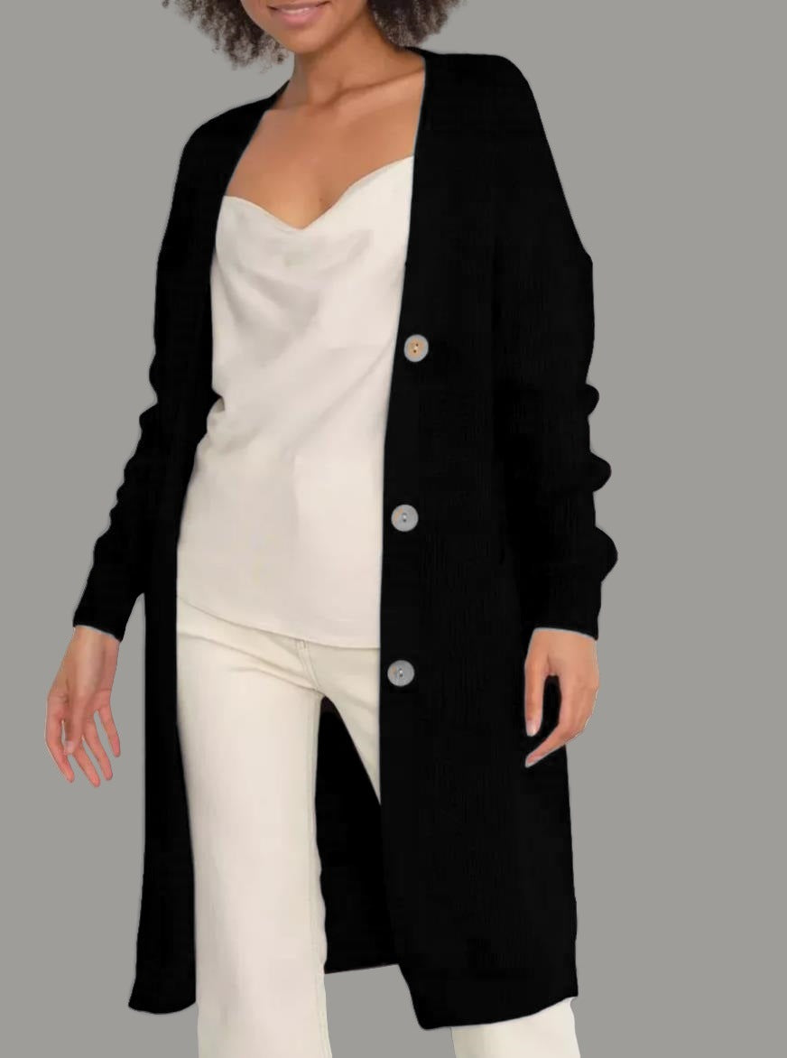 Loose-Fit Long-Sleeve Knit Cardigan