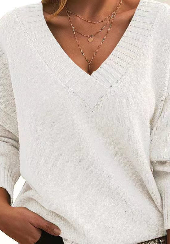 V-neck Casual Knit Sweater for Everyday Wear