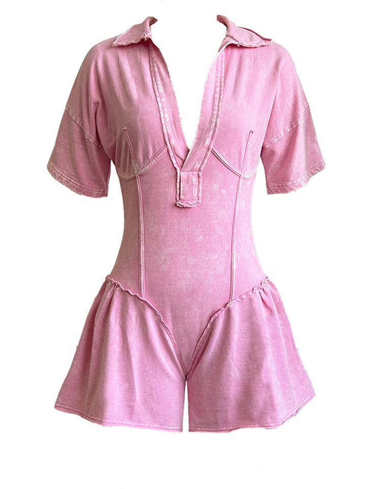 Acid-Wash Flare Romper Orange / M