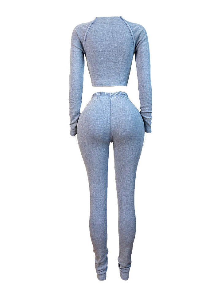 Ribbed Crop Top & Leggings Set Tan / XL