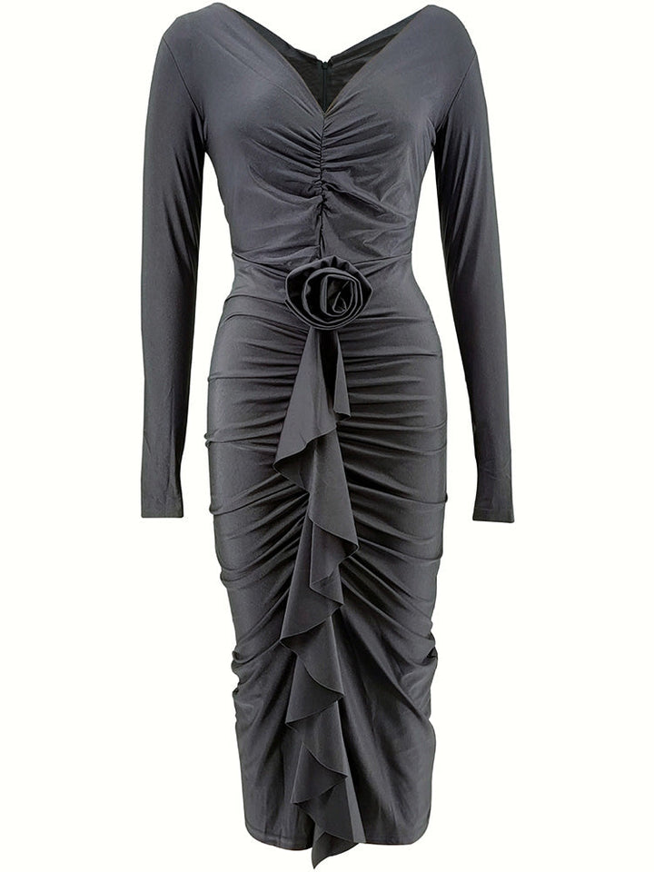 Ruched Rose Drape Dress *Black / M