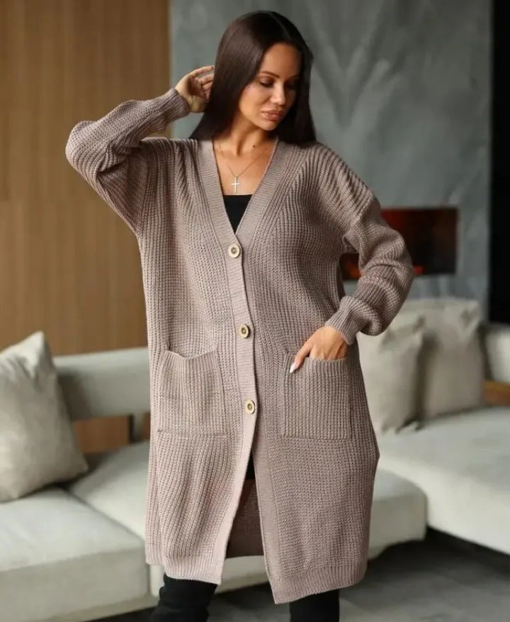 Long-Sleeved Knit Cardigan Jacket