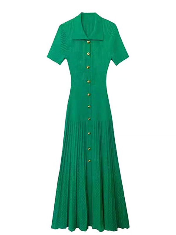 Knit Button Midi Dress *Black / M