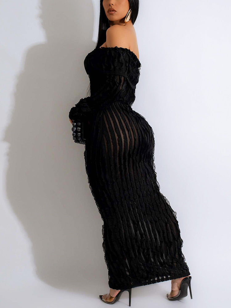 Off Shoulder Mesh Dress White / L