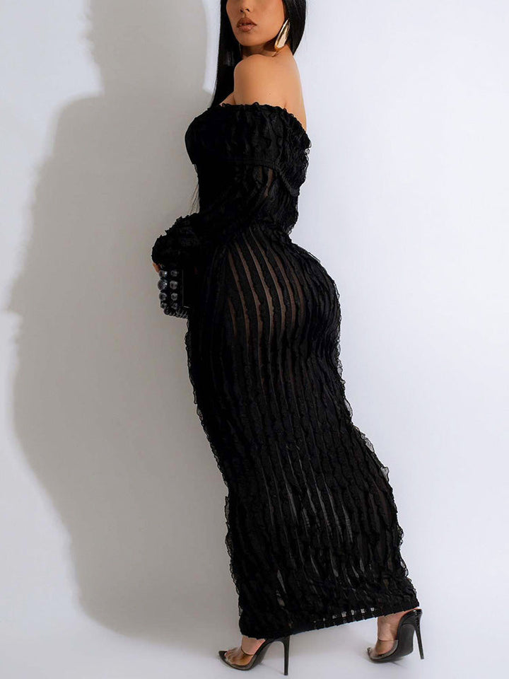 Off Shoulder Mesh Dress White / L