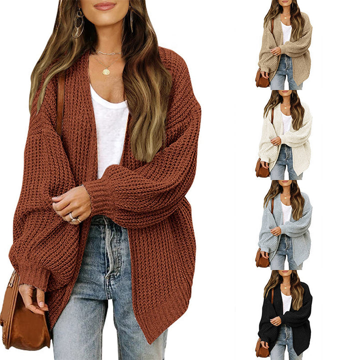 Bell-Sleeve Sweater Coat Chunky Knit Pocket Cardigan