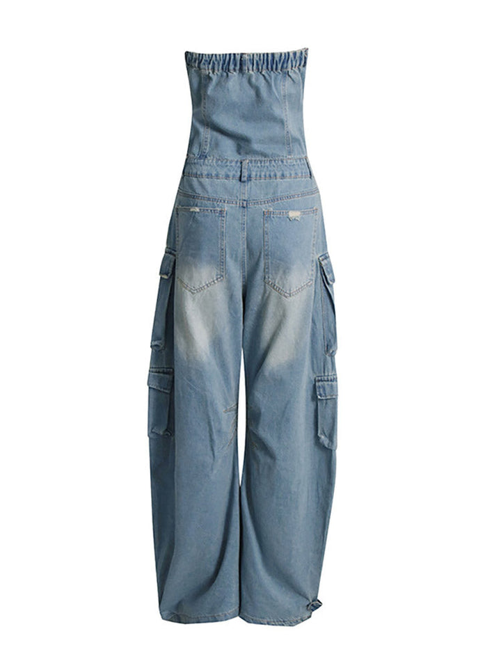Denim Strapless Cargo Jumpsuit Iridescent / S
