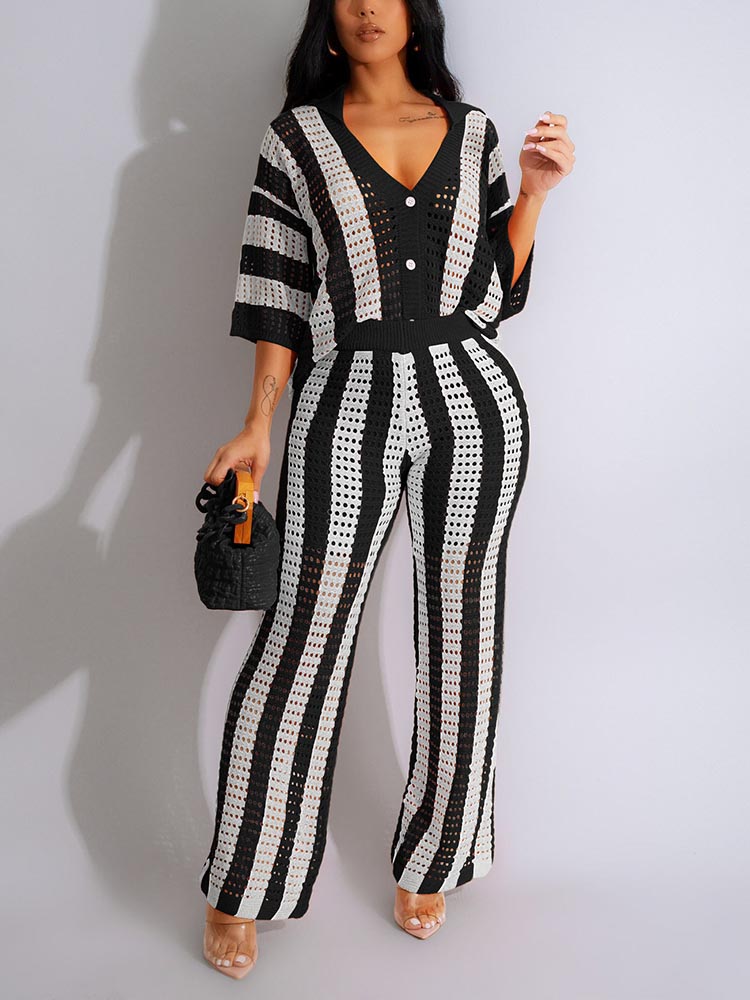 Crochet Pants Set Black / M