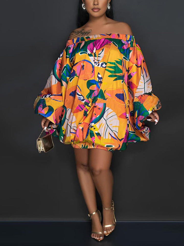 Off Shoulder Printed Dress Orange / 2XL