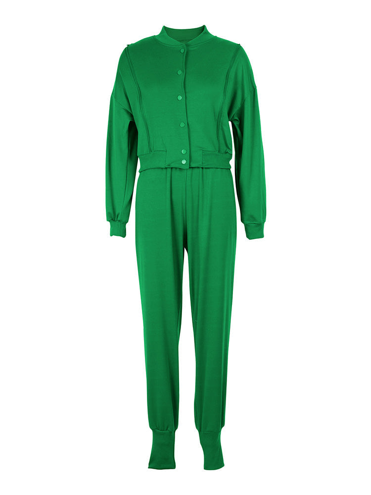Zipper Crop Jacket Jogger Set Red* / S