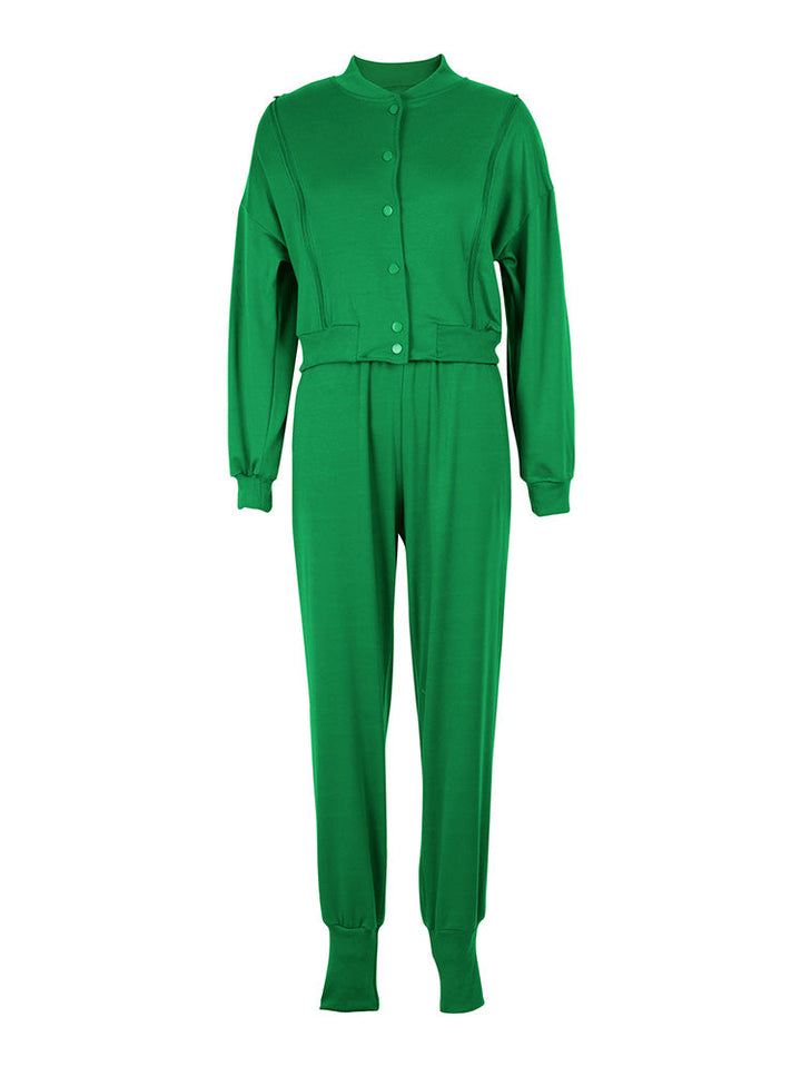 Zipper Crop Jacket Jogger Set Red* / S
