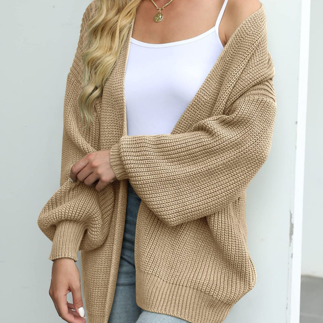 Bell-Sleeve Sweater Coat Chunky Knit Pocket Cardigan