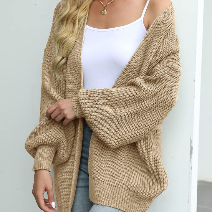 Bell-Sleeve Sweater Coat Chunky Knit Pocket Cardigan