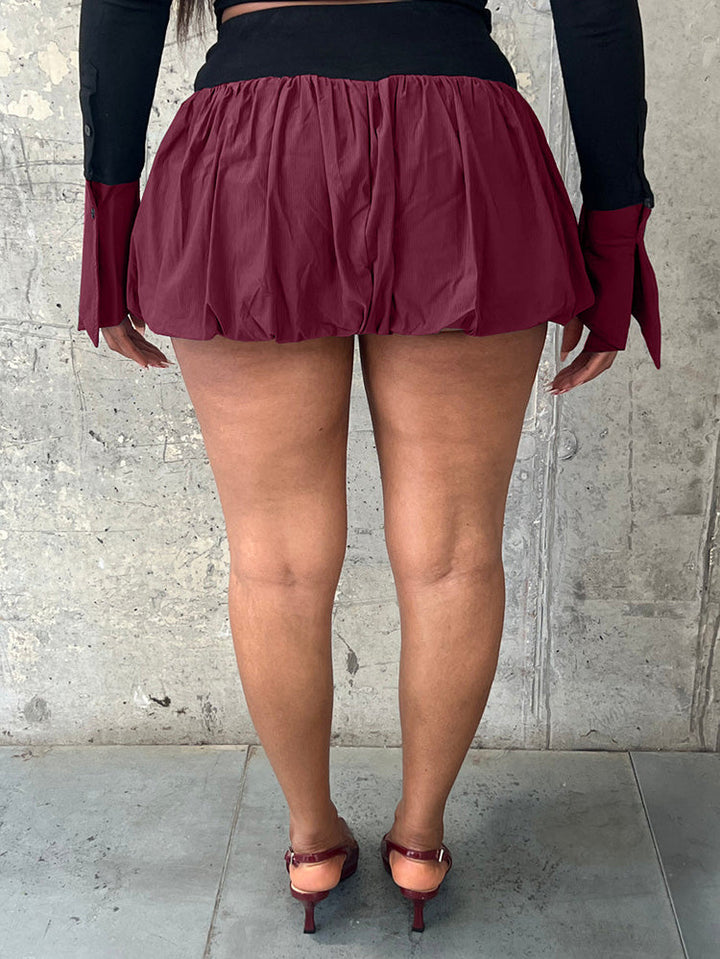 Lace-Up Top & Bubble Skort Set Burgundy / XL