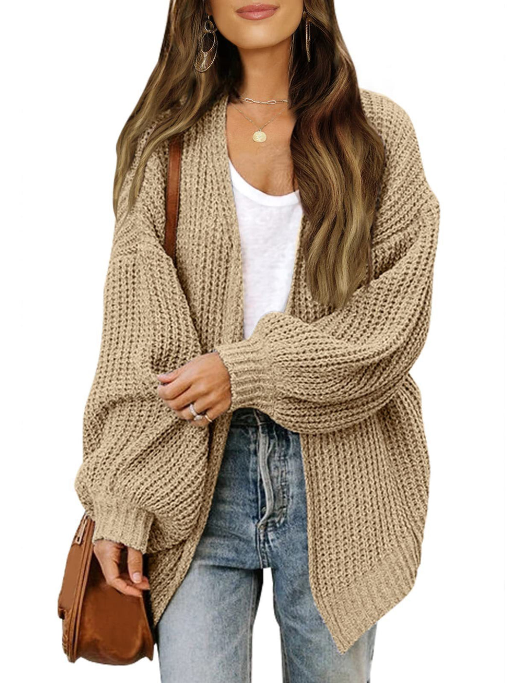 Bell-Sleeve Sweater Coat Chunky Knit Pocket Cardigan