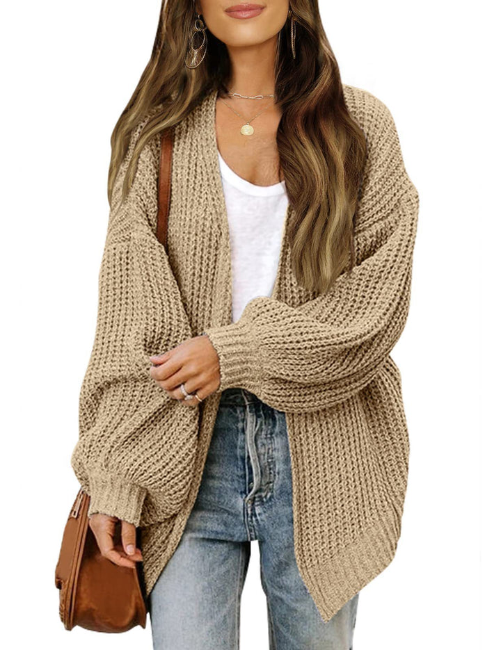Bell-Sleeve Sweater Coat Chunky Knit Pocket Cardigan