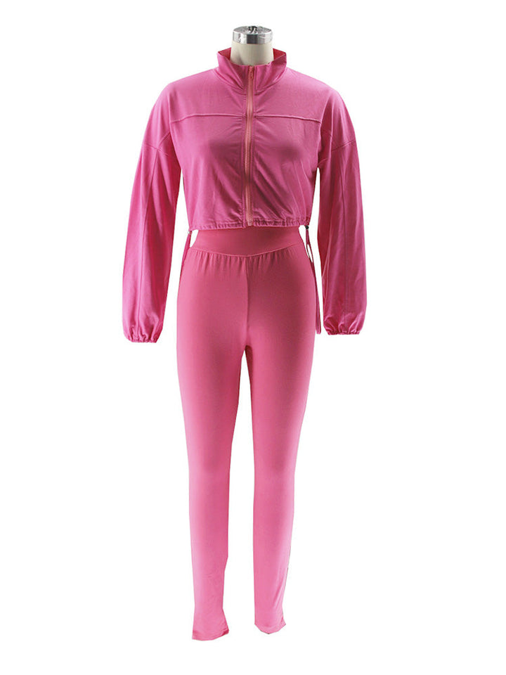 Zipper Crop Top & Leggings Set Rose / XL