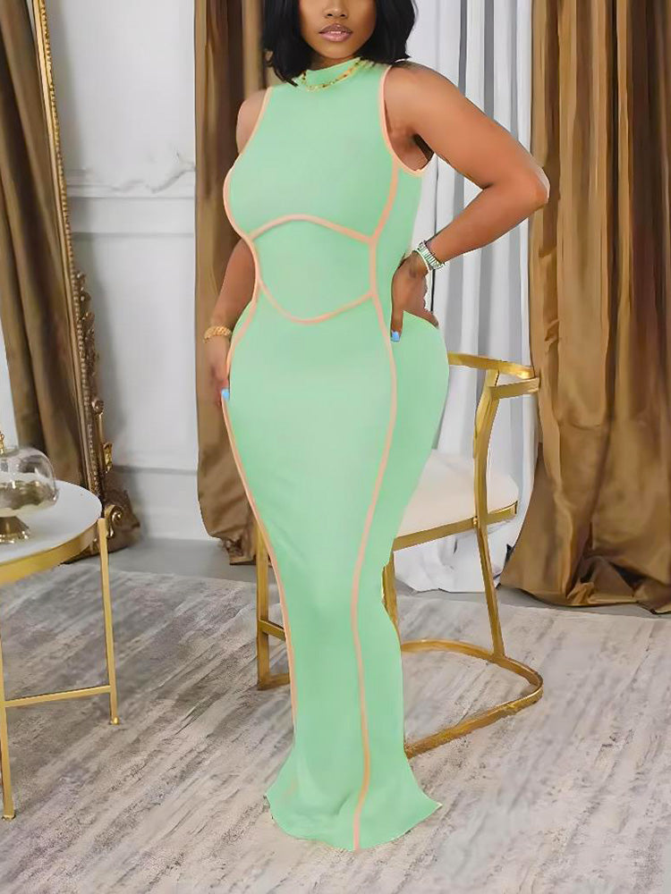 Contour Ribbed Maxi Dress Light Green / 2XL