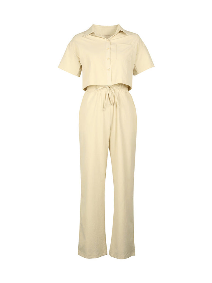 Linen Crop Top & Pants Set Apricot / L