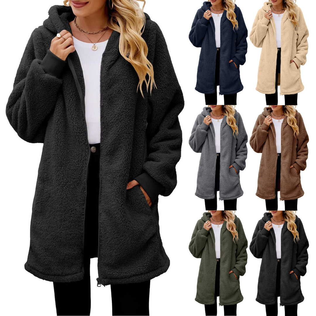 Loose-fit Fleece-Lined Long-Sleeve Hooded Zip-Up Cardigan Jacket