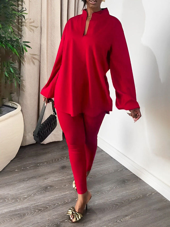 Sleek Tunic & Leggings Set Red / 2XL