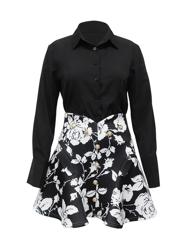Blooming Floral Skirt Set Black / M