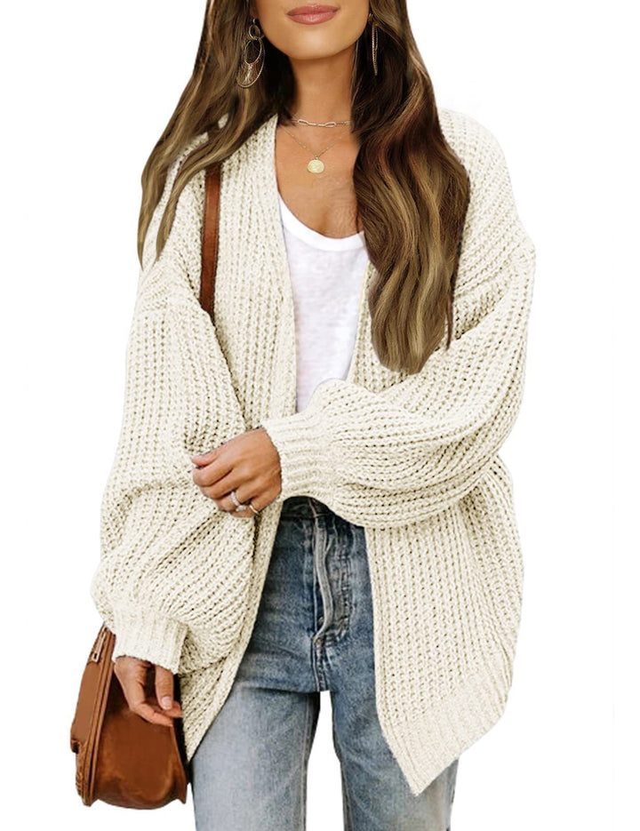 Bell-Sleeve Sweater Coat Chunky Knit Pocket Cardigan
