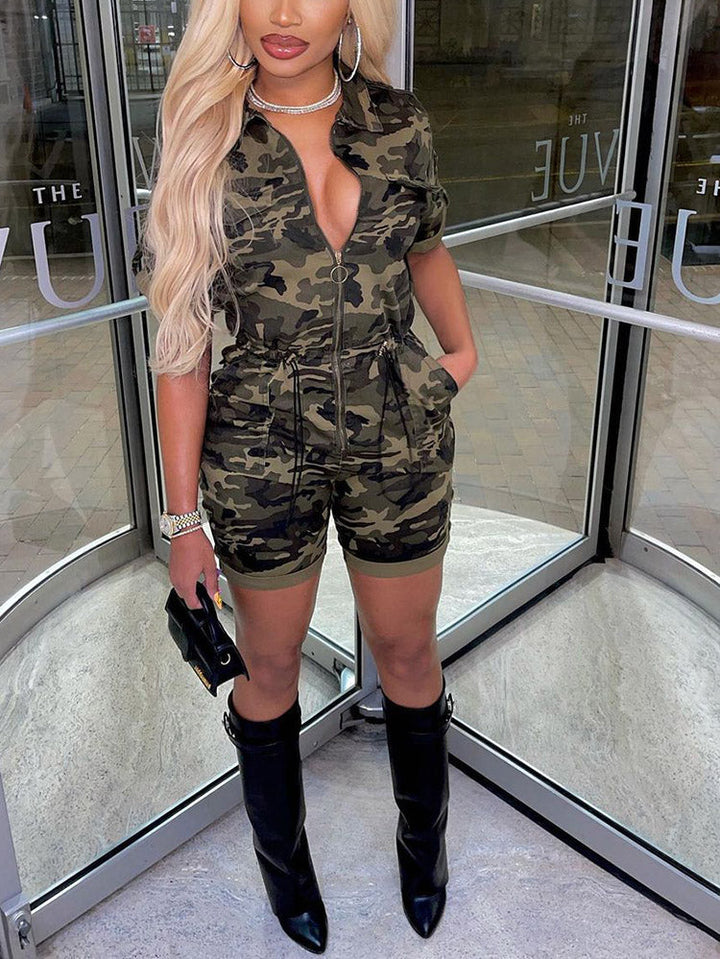 Camo Zipper Front Romper Camo / 3XL