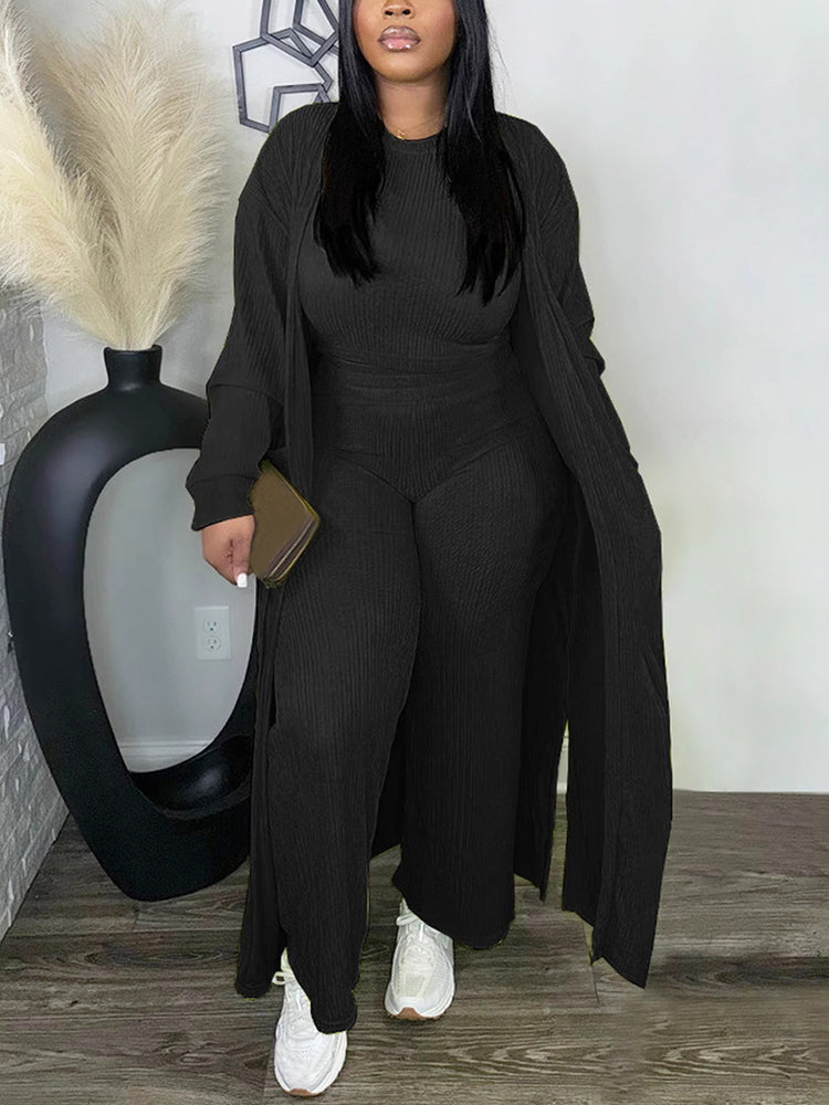 Cardigan Tank Top Pants Sweatsuit Khaki / M