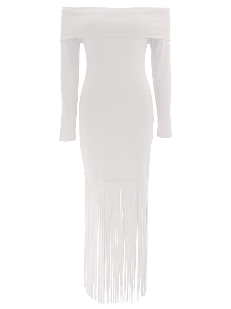 Off Shoulder Fringe Dress White / XL